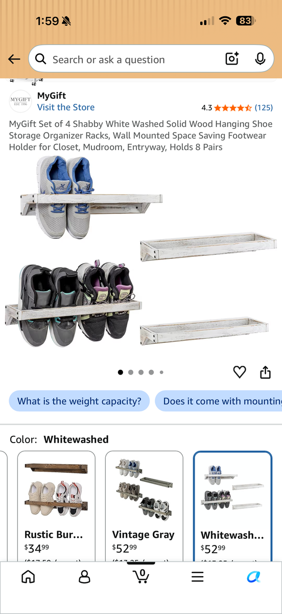 Set of 2 Shabby White Washed Solid Wood Hanging Shoe Racks — New