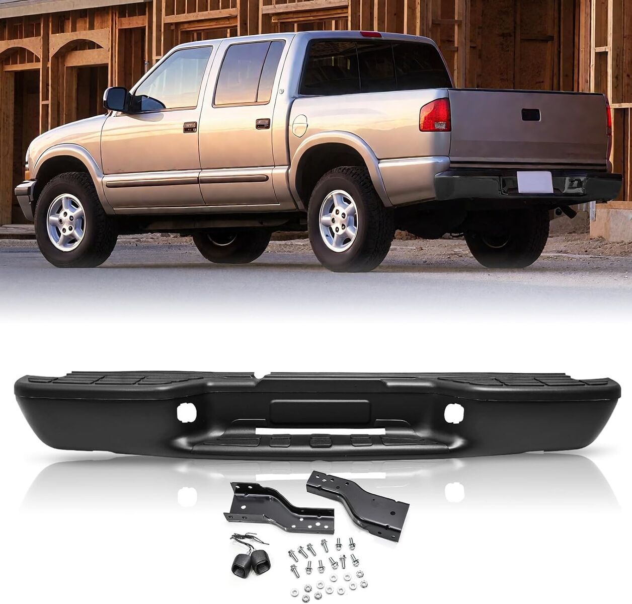 Rear Bumper Replacement for 1998-2004 Chevy S10 / GMC Sonoma Fleetside Models Complete Back Bumpers Black