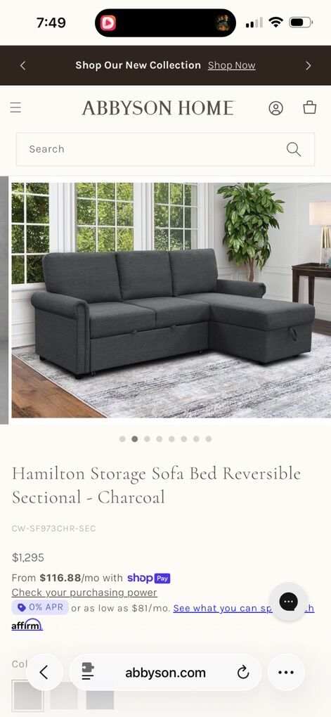 Abbyson Home Hamilton Charcoal Storage Sofa  Bed..
