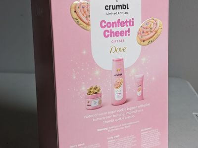 Crumbl Cookie Confetti Cheer! Dove Body Scrub, Body Wash, Deodorant 3 piece Gift Set