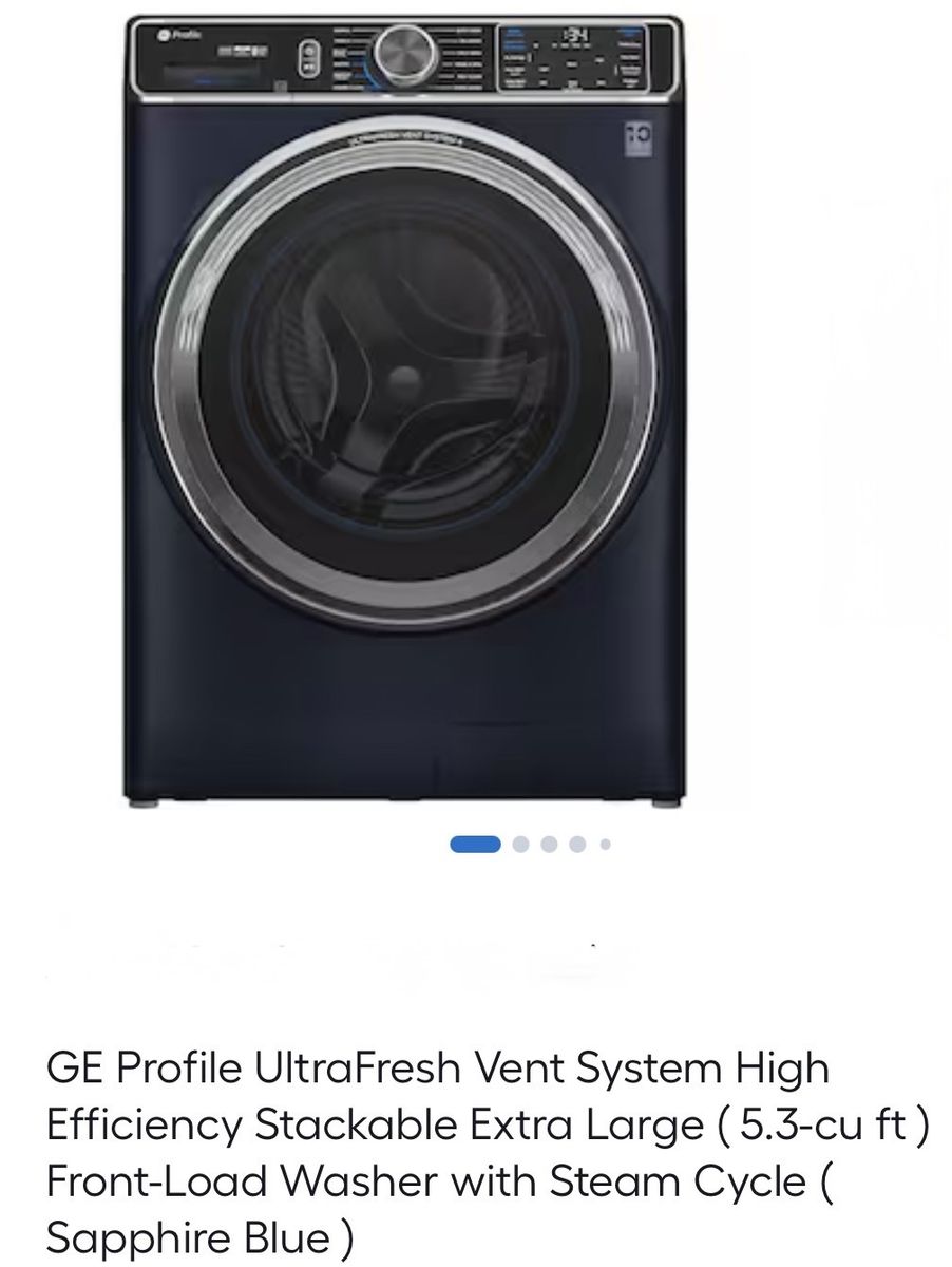 GE Profile in Sapphire Blue Extra Large Capacity Washer with matching Pedestal