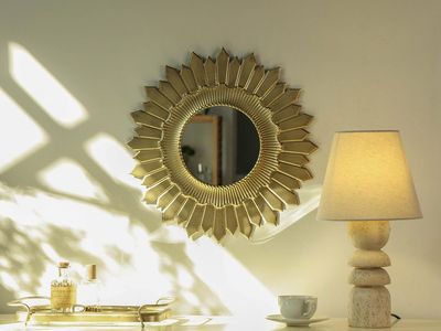 NIKKY HOME Vintage Sunburst Round Wall Mirror, 17.8 Inch Metal Framed Decorative Large Mirror for Bathroom, Living Room, Office,