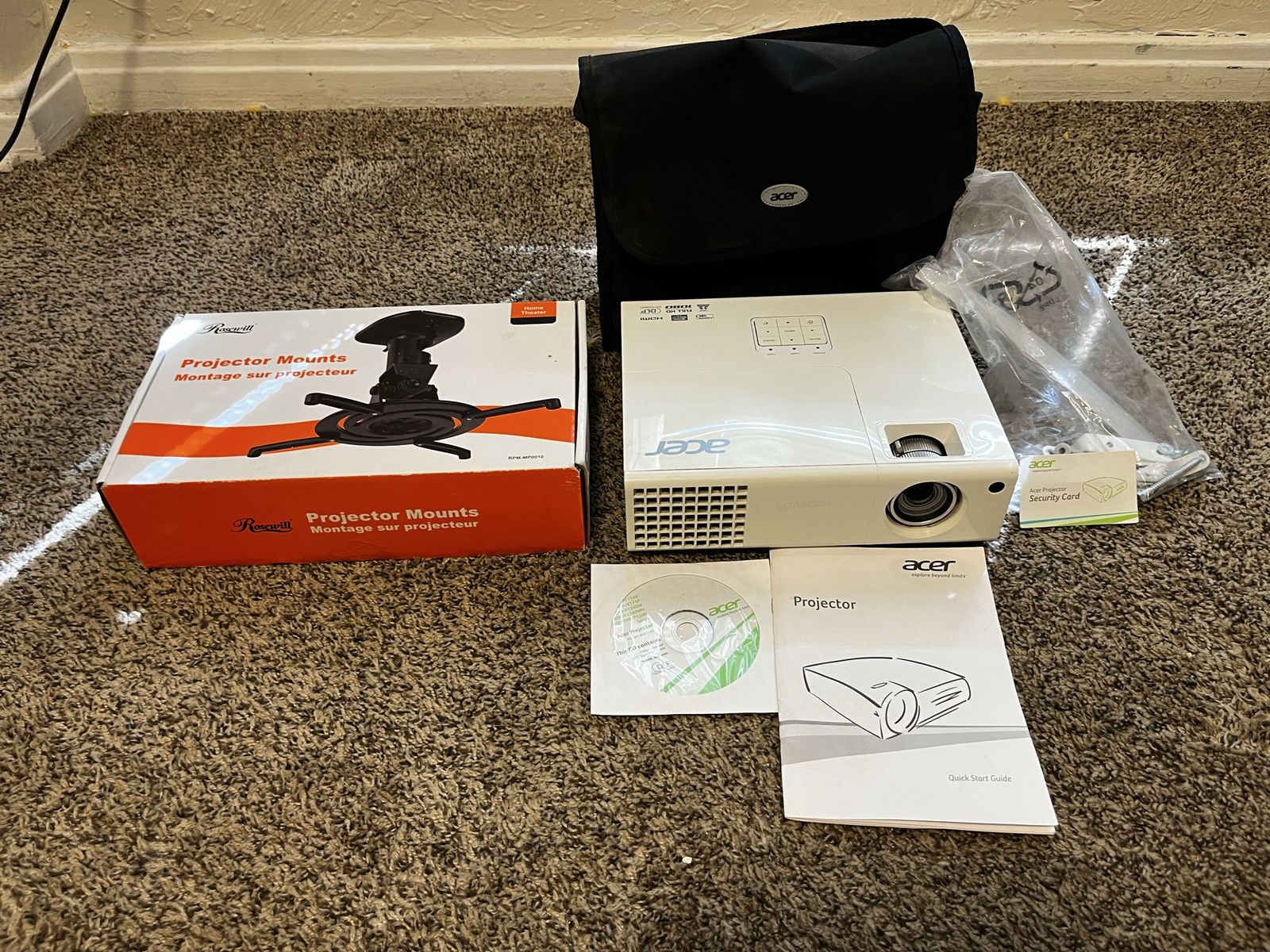 Acer Projector with Case, Manual, and Rosewill Projector Mount