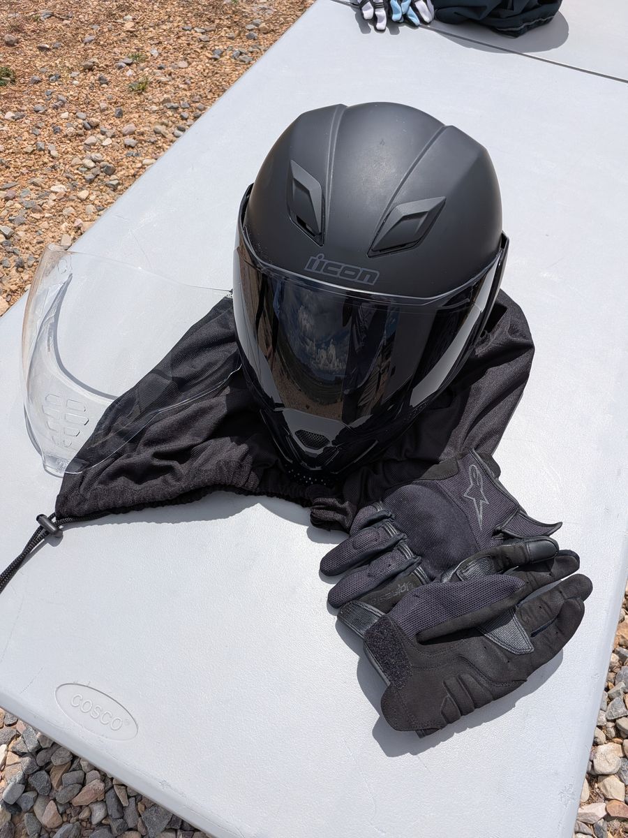 Icon motorcycle helmet size Large. Clear and Smoked (Dark) visors.