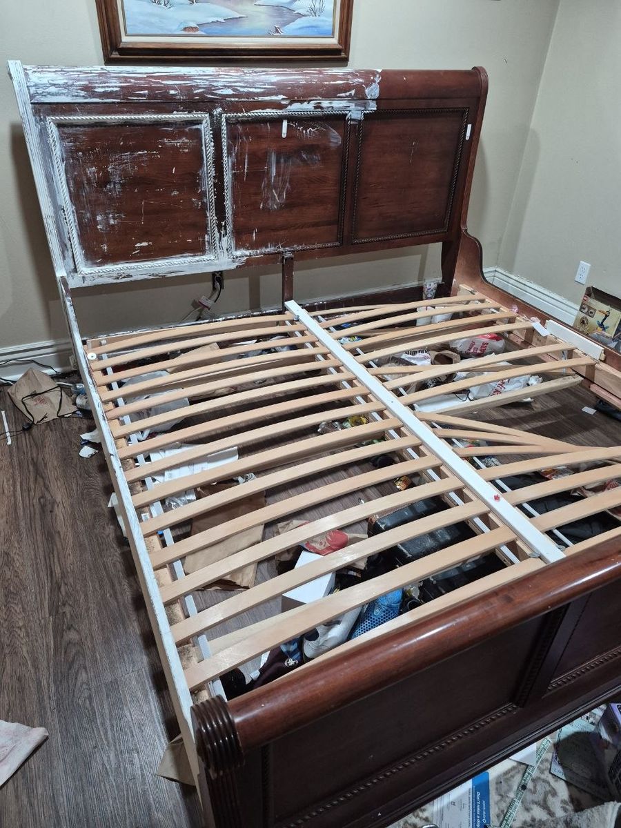 Solid wood frame for king mattress (breaks down into sections)