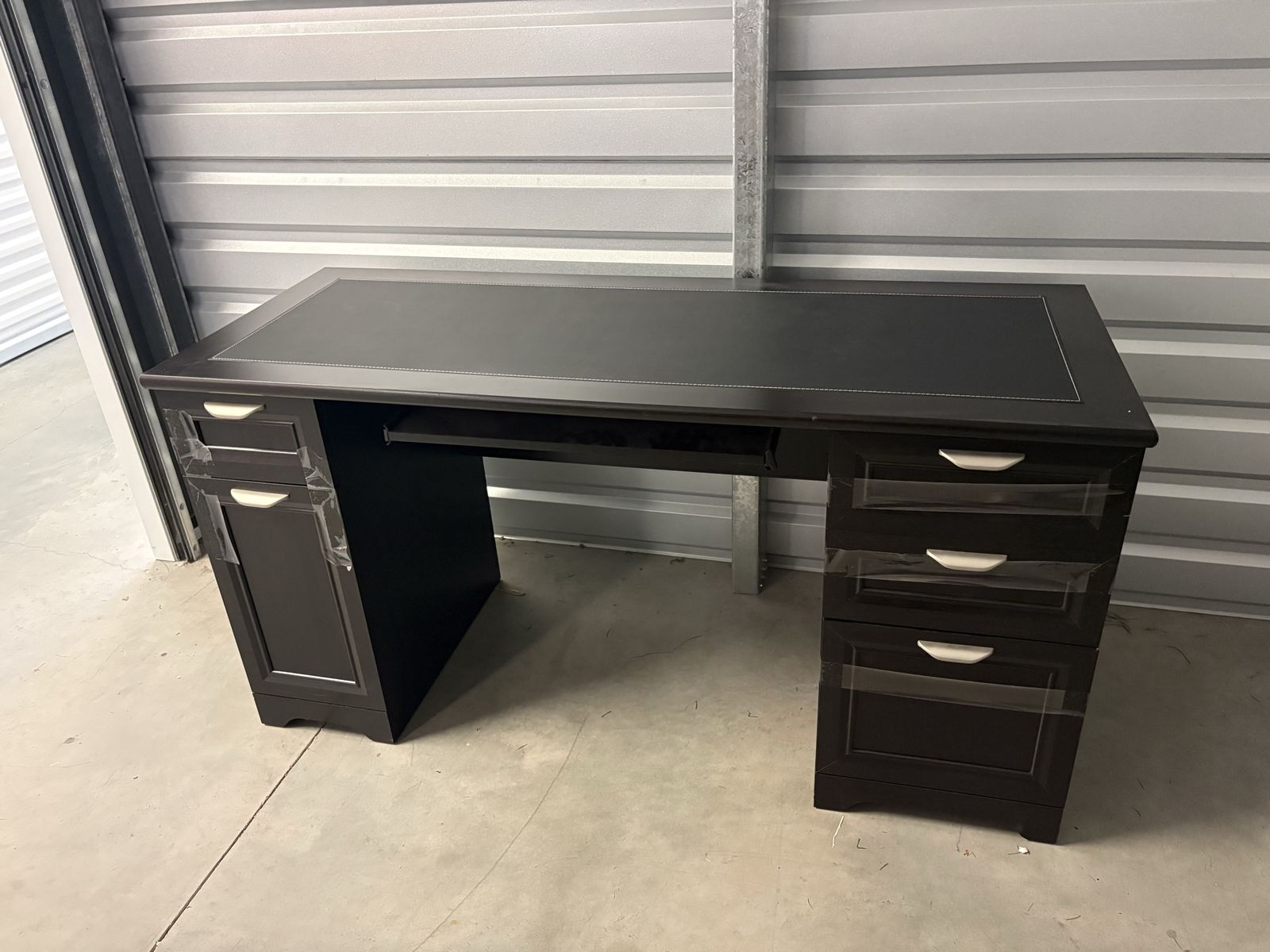 Dark Espresso Executive Office Desk with Inlaid Leatherette Top and Drawers