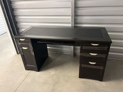 Dark Espresso Executive Office Desk with Inlaid Leatherette Top and Drawers