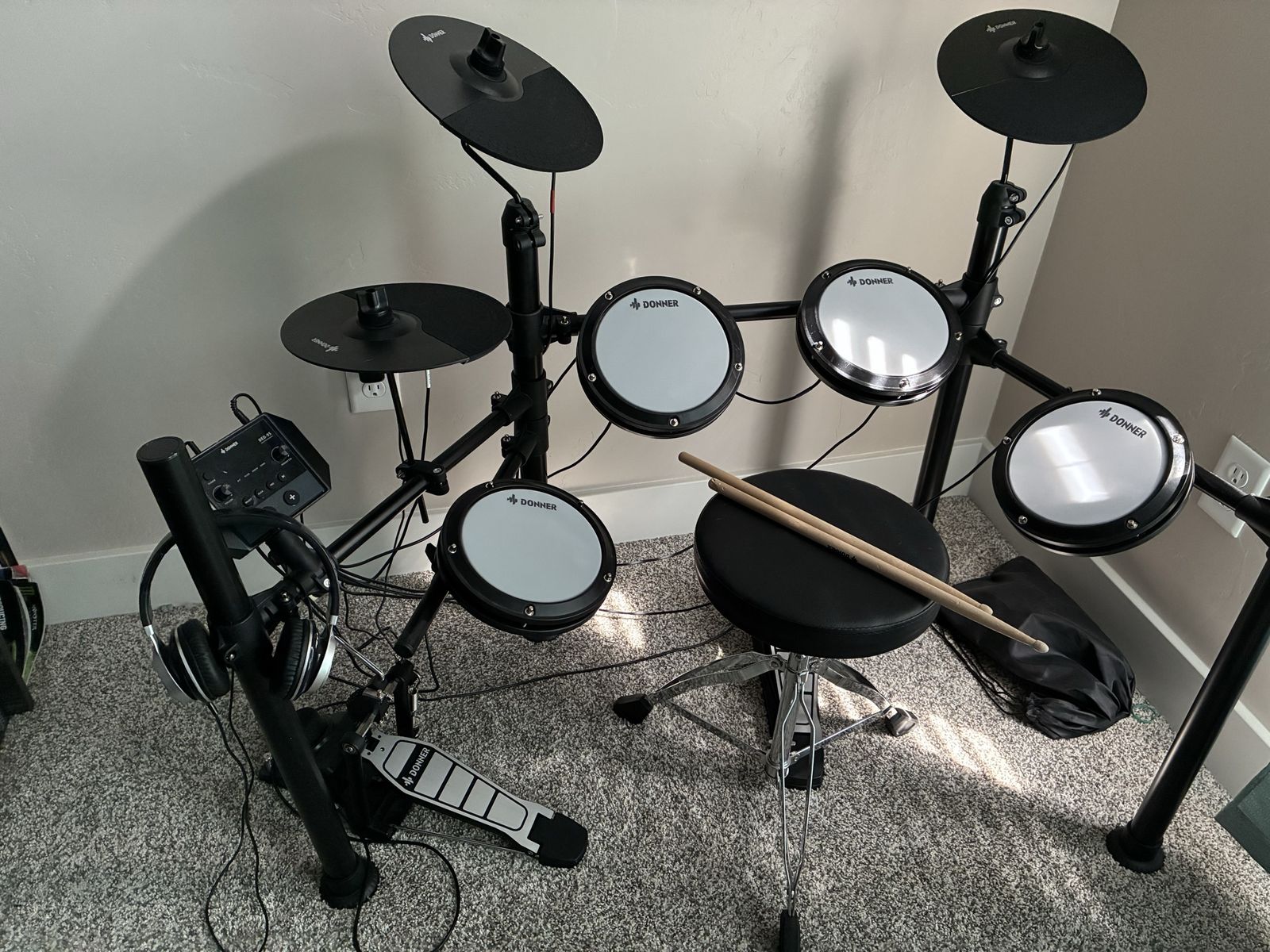 Donner Electronic Drum Kit Set with Mesh Pads, Throne, Headphones, and Drumsticks