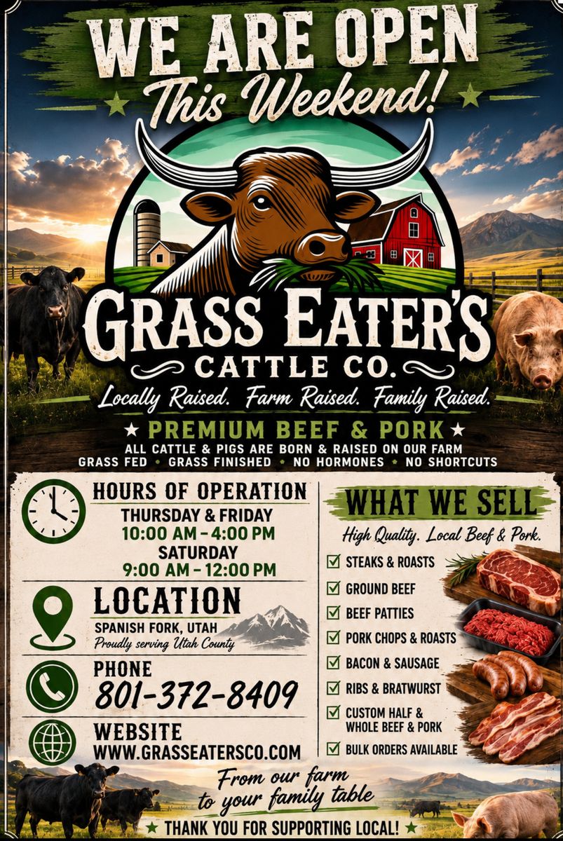 Grass Eater Cattle Co. Bulk Beef & Pork Shares - Farm-Raised in Palmyra, Utah