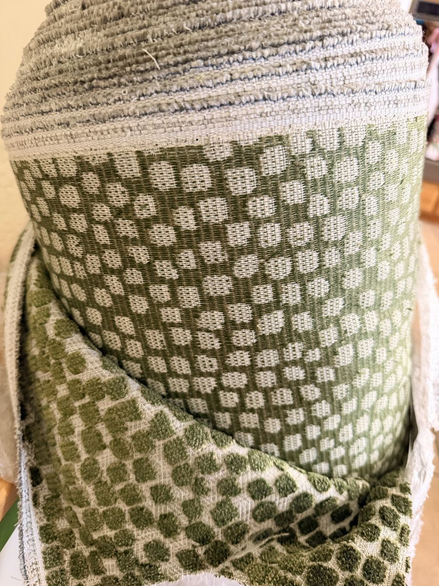 New. Designer Upholstery Fabric Roll, Green and White Textured Squares Pattern, Decor/Craft Supply by the Yard