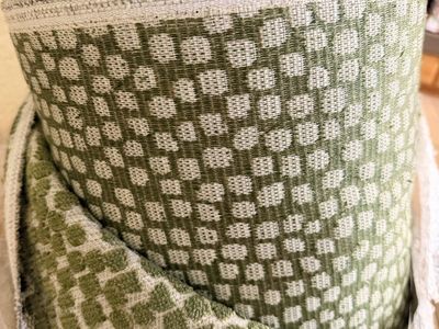 New. Designer Upholstery Fabric Roll, Green and White Textured Squares Pattern, Decor/Craft Supply by the Yard