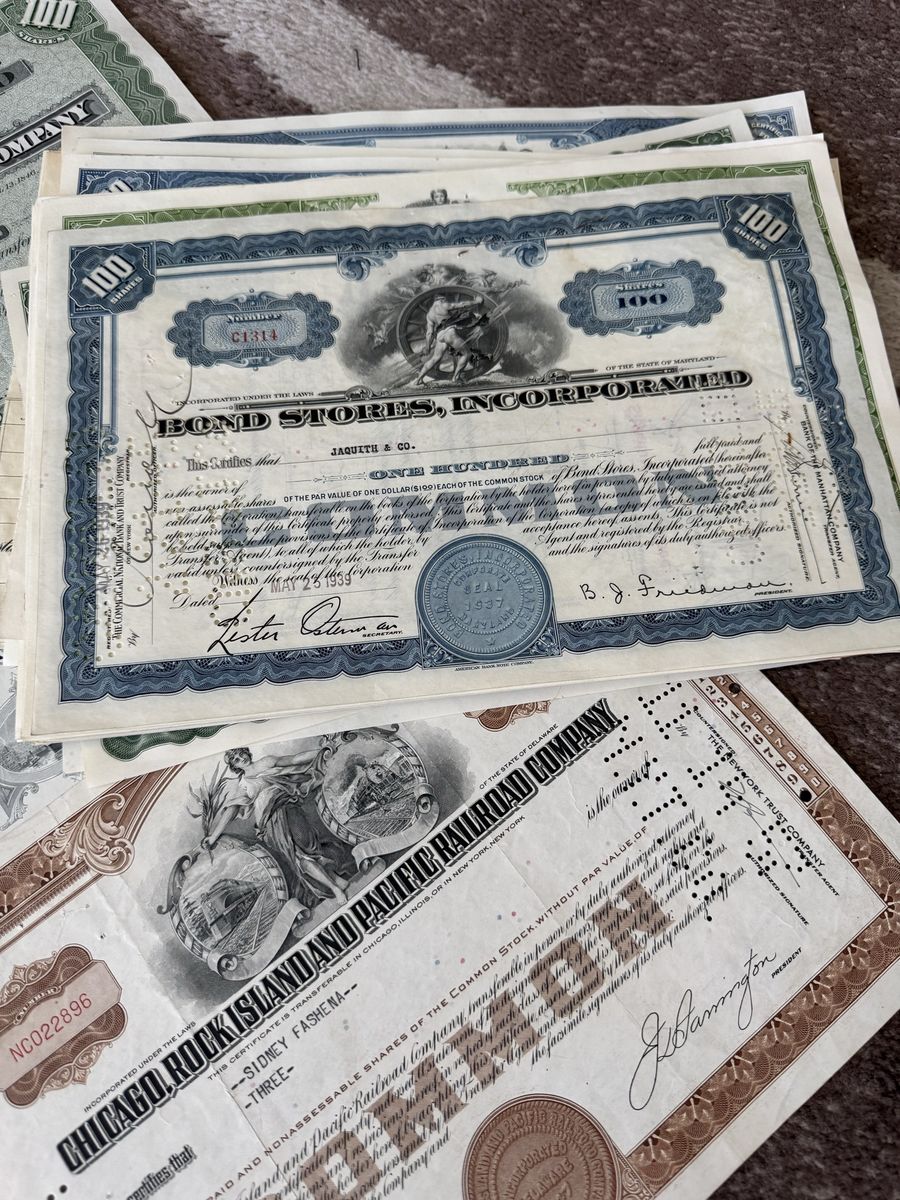 Old Vintage Stock Certificates from the 50’s and 60’s- Fun collectors item!