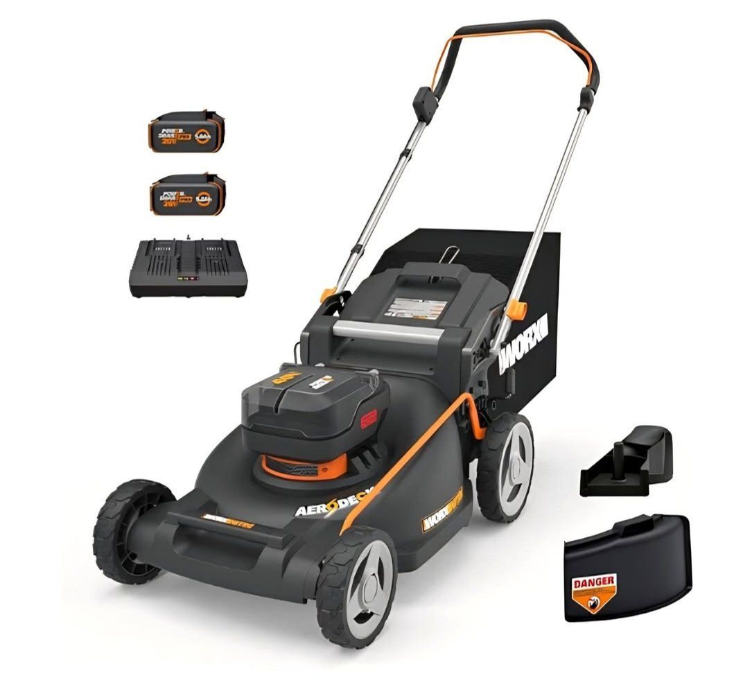 WORX Nitro 21" Cordless Lawn Mower, Brushless Electric Mower for 1/2 Acre, Push Lawn Mower with 7-Position Height Adjustment, 2