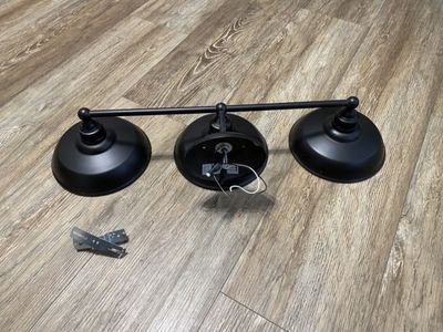 Triple Light Bathroom Vanity Wall Sconce - Matte Black Metal Shades, Like New