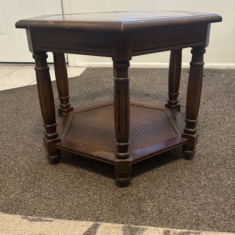 Mersman Mid Century Hexagon Walnut Glass Top End Table $20 OBO