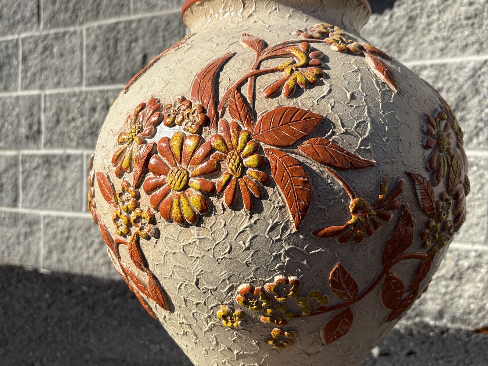 Fantastic BIG Mid Century floral table lamp w fab lampshade by Cal Art 45” tall. Fab lampshade