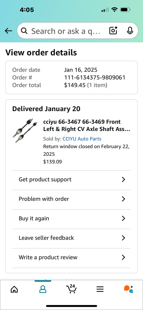 CV axles, Honda, Kia.