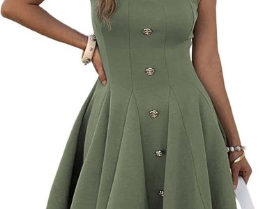 EVZEIEM Green Sleeveless Button-Front Mini Dress Size M