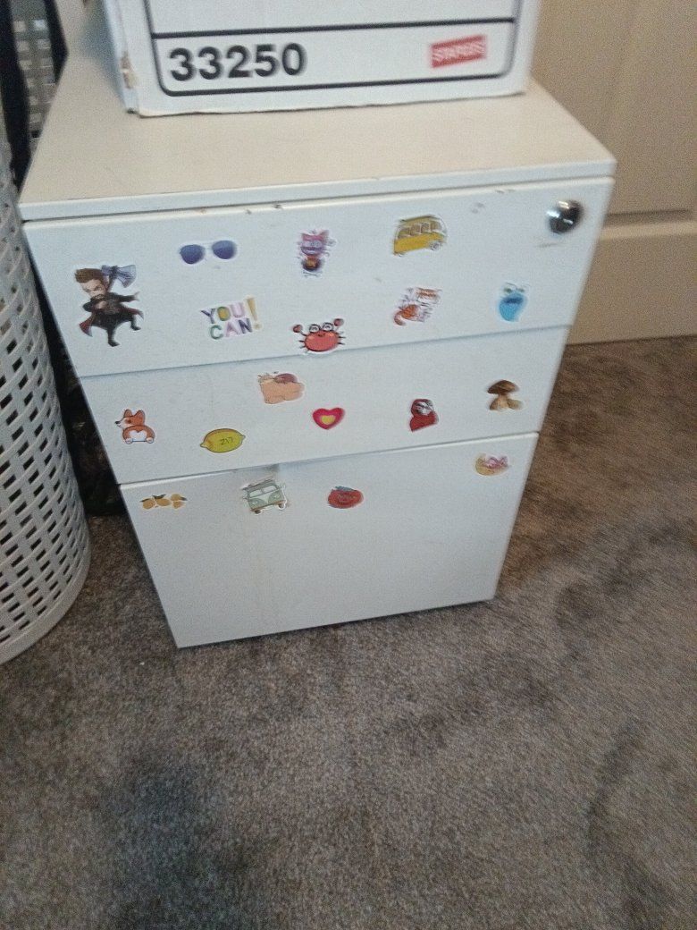 White Metal 3-Drawer Mobile Filing Cabinet Under Desk Pedestal Storage