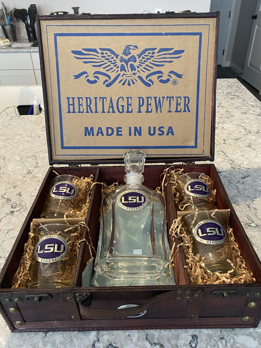 Heritage Pewter LSU Tigers decanter and glasses gift set in presentation chest