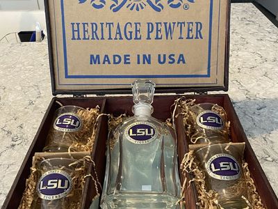 Heritage Pewter LSU Tigers decanter and glasses gift set in presentation chest