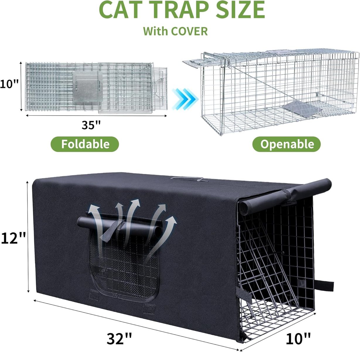 NEW Live Animal Trap Cage with Cover, 32 Inch Heavy Duty Folding Skunk Raccoons Opossums