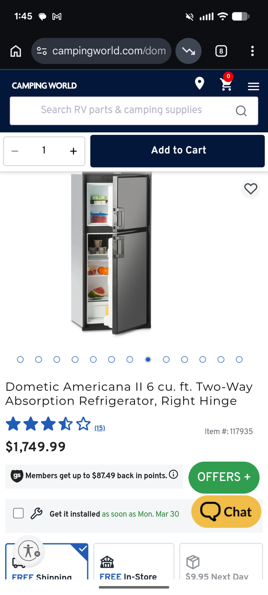 Dometic DM267RBX 6 CU FT rv fridge