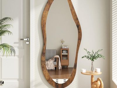 New Large Mirror with Wood Framed 47"x20" Vintage Irregular Wall Mirror Full Length Asymmetrical