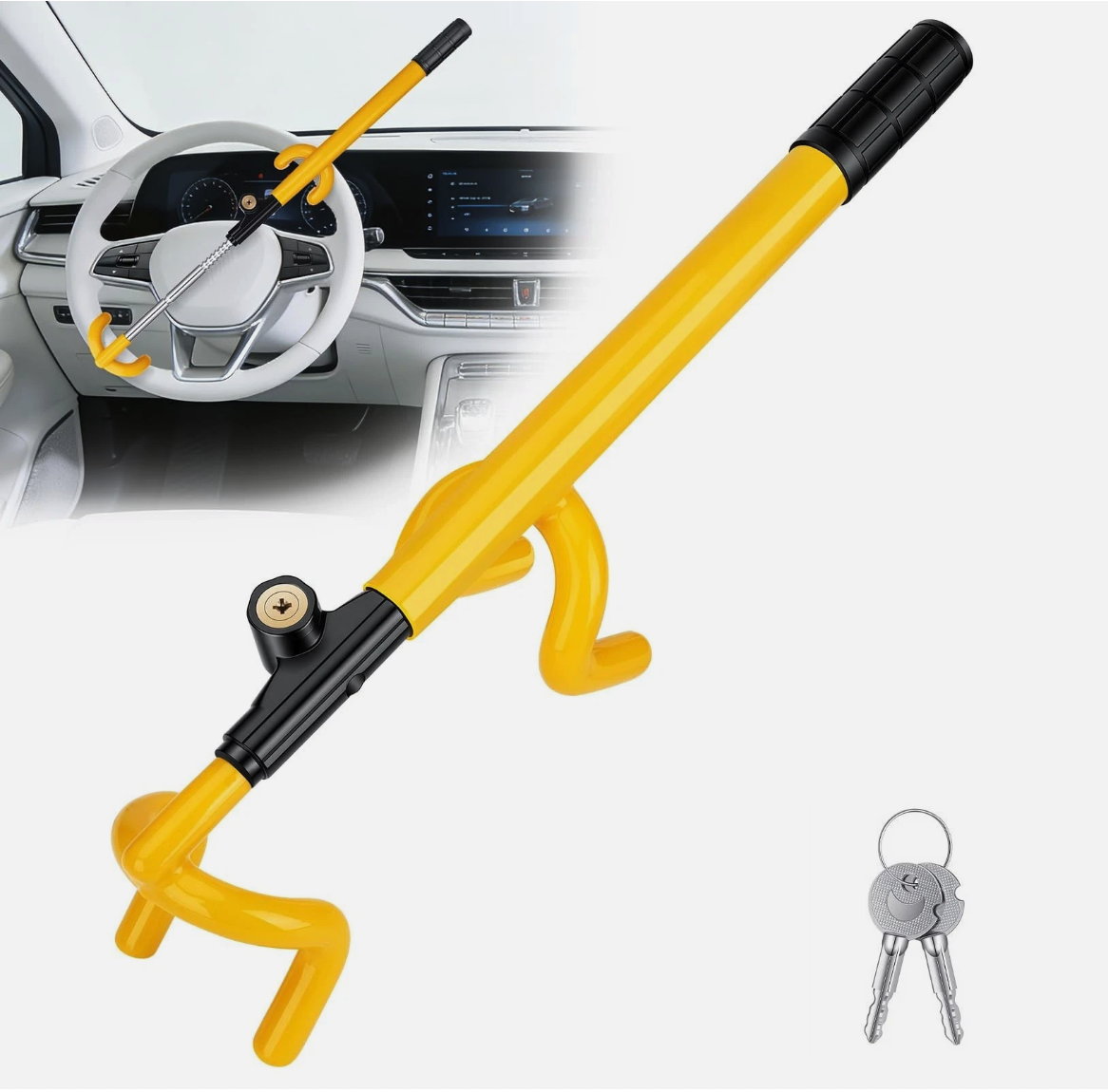 ANCHTEK Steering Wheel Lock Anti Theft Device Universal Car Truck SUV Van Yellow