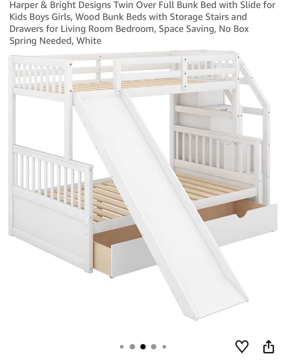 Harper & Bright Designs Green Twin Over Full Bunk Bed with Slide, Storage Stairs & Drawers