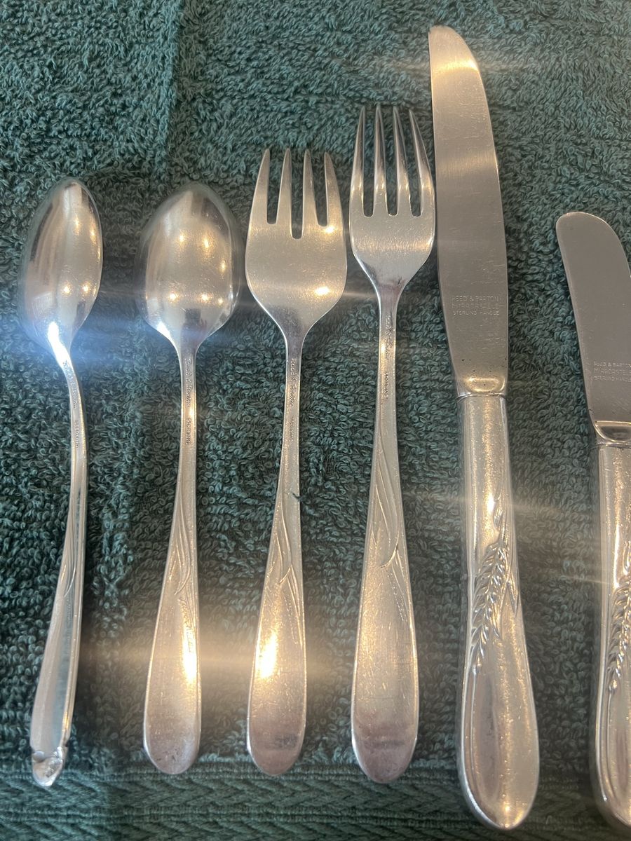 Reed & Barton Sterling Silver Flatware Set - Spoons, Forks, Knives w/ Wheat Pattern Handles