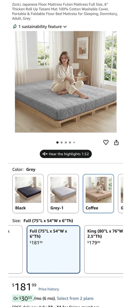 6” Japanese floor mattress