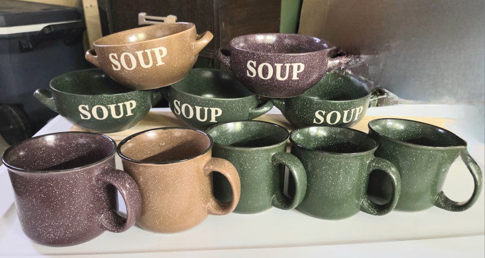 Matching Stoneware Soup Bowls and Mugs