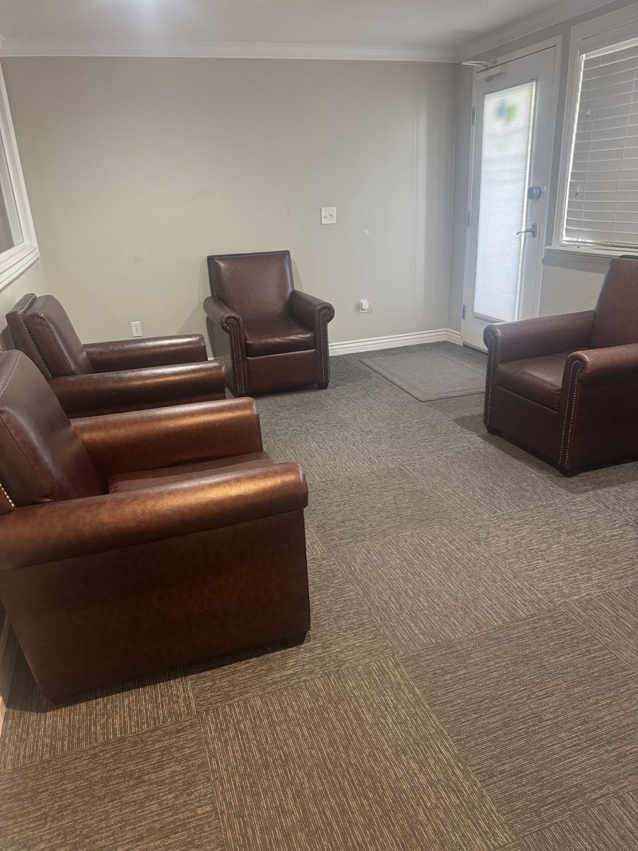 Brown Faux leather club chairs (5) $60
