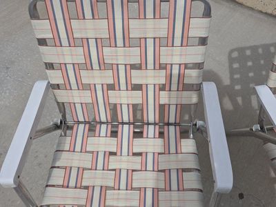Vintage Webbed Folding Lawn Chairs - Set of 2 Aluminum Beach/Patio Chairs