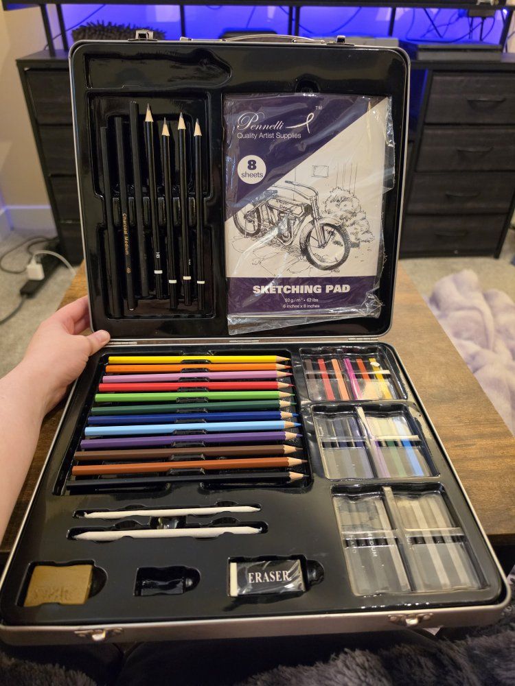 Pannelli Quality Artist Supplies Sketching & Drawing Art Set and 2-Drawer Wooden Art Box