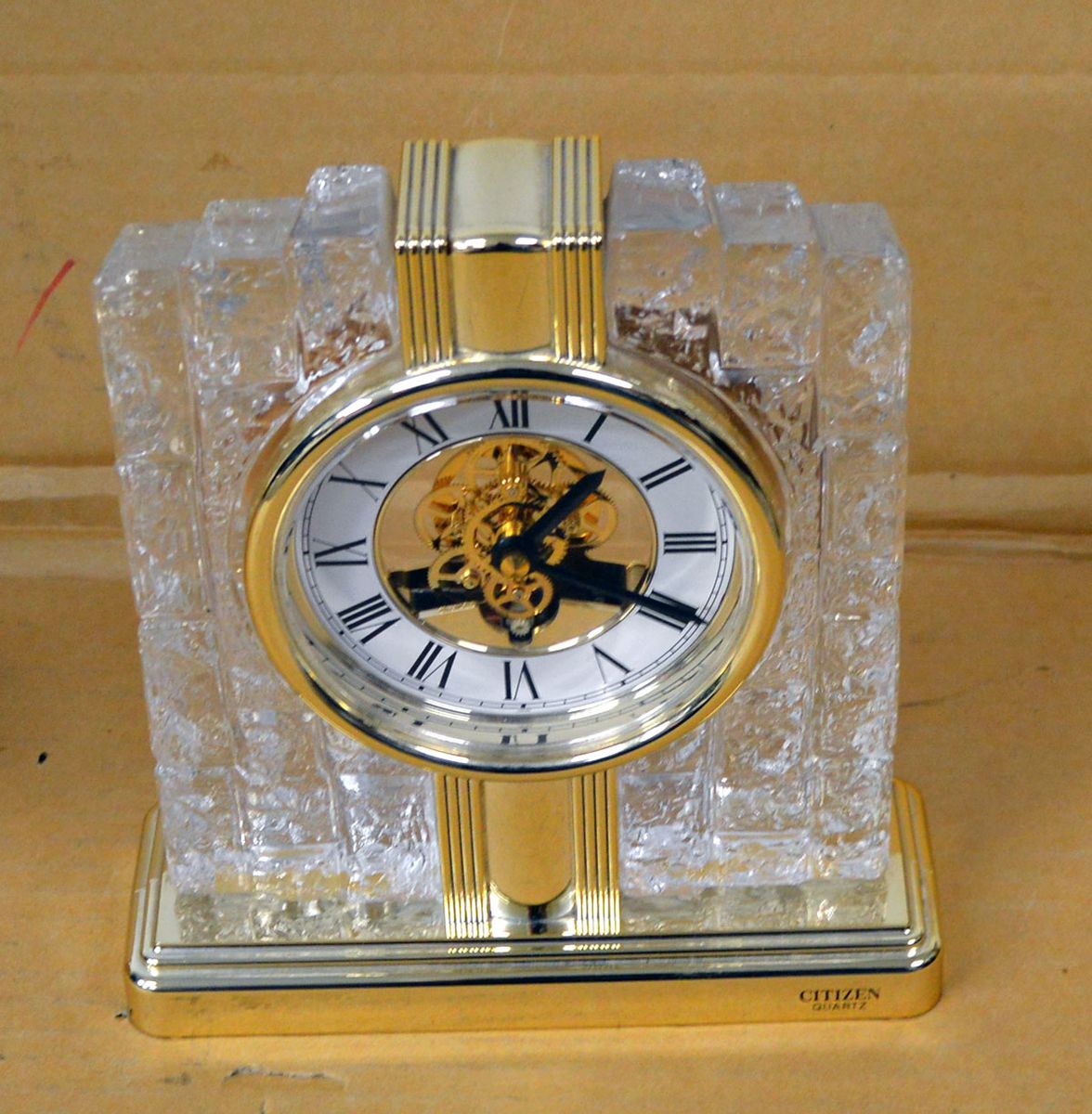 Citizen Quartz Crystal Skeleton Mantle Desk Table Clock