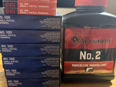 1000 Small Pistol Primers with Accurate No. 2 Smokeless Propellant (1 lb)