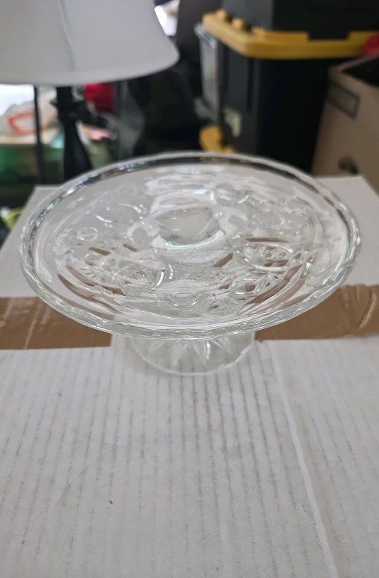 Clear Glass Pedestal Cake Stand with Embossed Floral Design - 10-inch Diameter