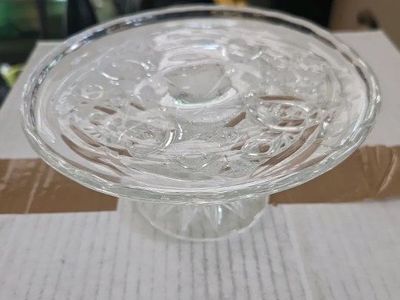 Clear Glass Pedestal Cake Stand with Embossed Floral Design - 10-inch Diameter