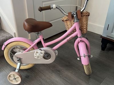 Glerc 12" Vintage-Styled Kids Pink Bike with Basket and Bell
