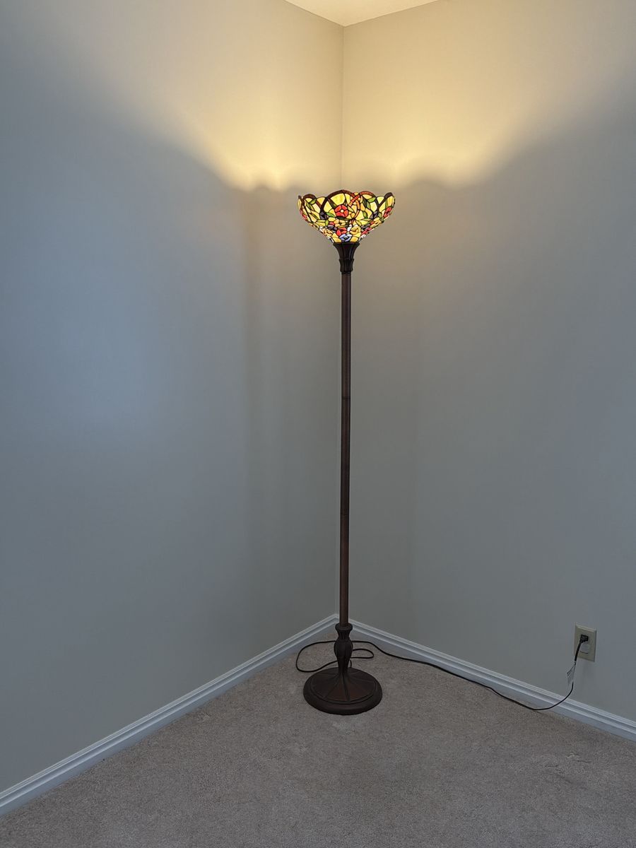 Tiffany Style Stained Glass Torchiere Floor Lamp Floral Shade