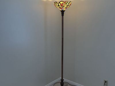 Tiffany Style Stained Glass Torchiere Floor Lamp Floral Shade