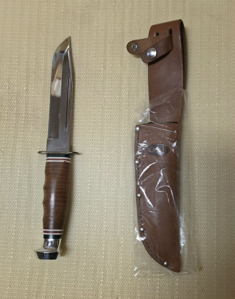 New KA-BAR Fixed Blade Knife with Leather Sheath 1235 Marine Hunter