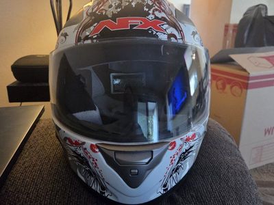 AFX FX-76 Skull Graphic Full Face Motorcycle Helmet - White/Red/Black, DOT Approved