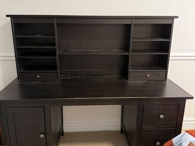 IKEA Hemnes Black Wooden Desk with Hutch and Storage Drawers - Ideal for Home Office