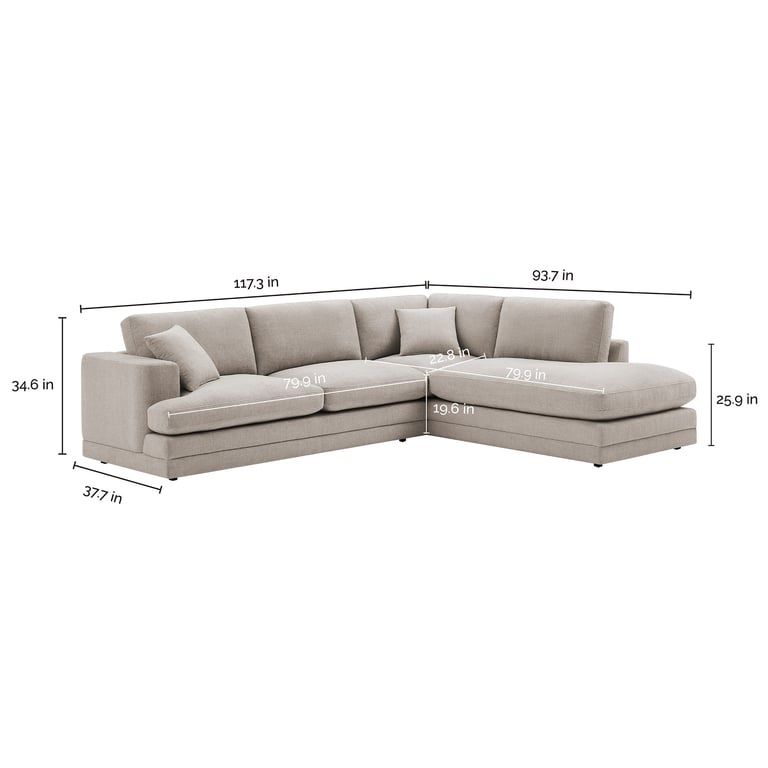 Derry Fabric Sectional, Casual, Clean-Lined Style, Reversible Back Cushions, Spacious