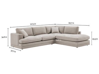 Derry Fabric Sectional, Casual, Clean-Lined Style, Reversible Back Cushions, Spacious