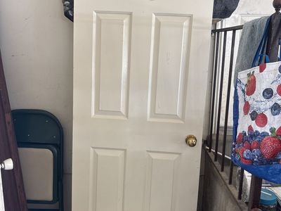 White Six-Panel Interior Door with Gold Knob & Hinges - Used Good Condition