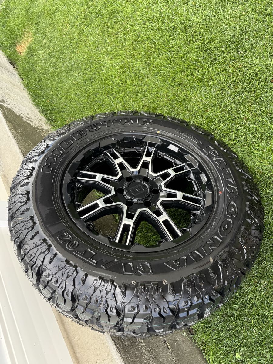 F150 single 37 spare -Milestar Patagonia M/T02 37X12.50R20LT Tire on Black & Machined Level 8 Slingshot wheel 20x9